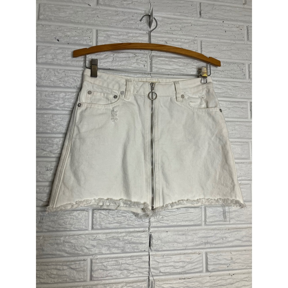 We The Free Denim Skirt Womens 25 White Excellent Distressed Zip Front Mini